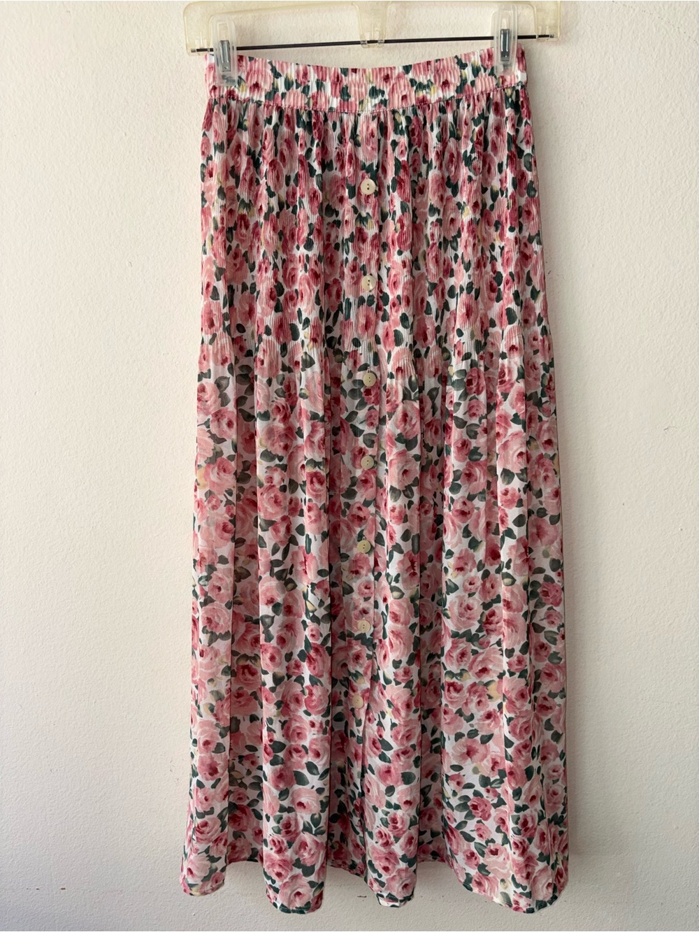 Vintage 80s/90s Express Pink Floral Maxi Skirt Sheer Boho Romantic Festival XS/S